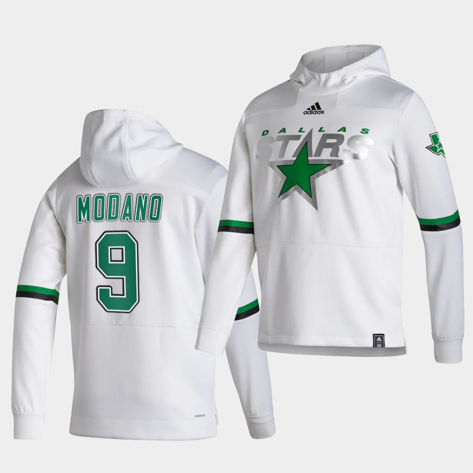 Men Dallas Stars #9 Modano White NHL 2021 Adidas Pullover Hoodie Jersey->dallas stars->NHL Jersey